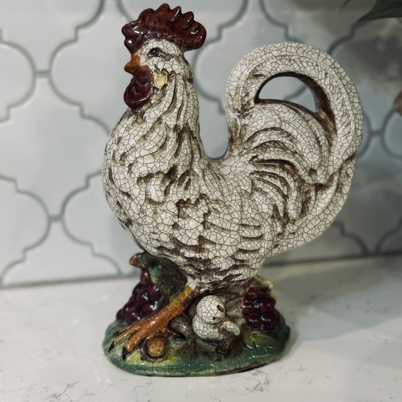 Vintage Farmhouse / French Country Ceramic Chickens - Rooster 10” x7”